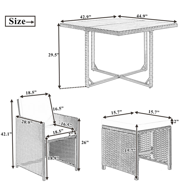 TOPMAX Patio All - Weather PE Wicker Dining Table Set with Wood Tabletop for 8, Black Rattan+Beige Cushion (9 - Piece) - Patio Furniture | Patioza