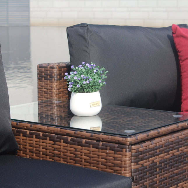 5 Pieces Outdoor Patio Garden Brown Wicker Sectional Conversation Sofa Set - Patio Furniture | Patioza