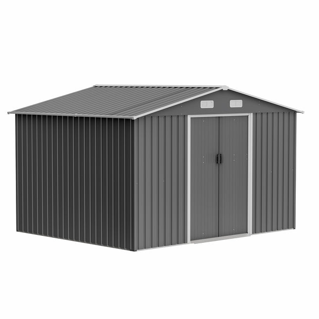 10X8 FT outdoor tool storage shed with metal foundation and lockable door, all - weather metal shed, gray - Storage Sheds | Patioza