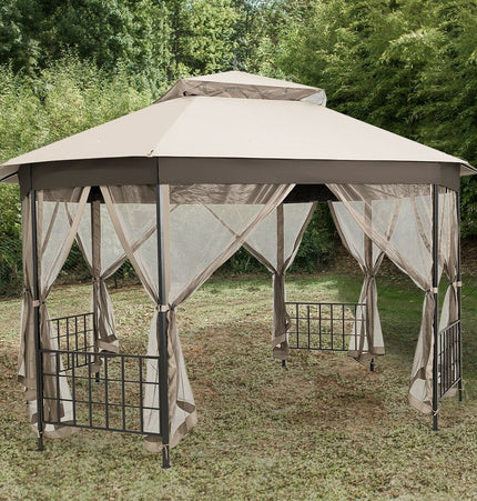 10’x 12’ Octagonal Patio Gazebo - Beige - Gazebos | Patioza