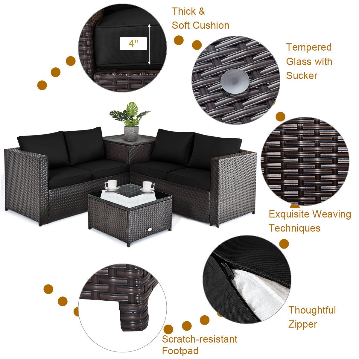 5 Piece Patio Furniture Set with 50000 BTU Propane Fire Pit Table - | Patioza