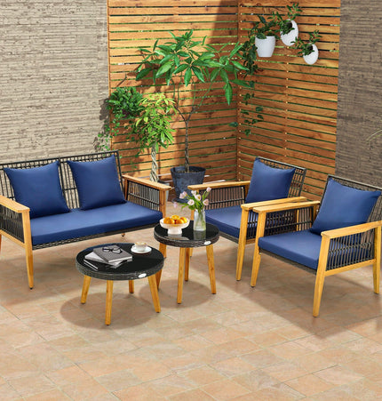 5 Piece Outdoor Conversation Set with 2 Coffee Tables for Backyard Poolside - Navy - Patio Furniture | Patioza