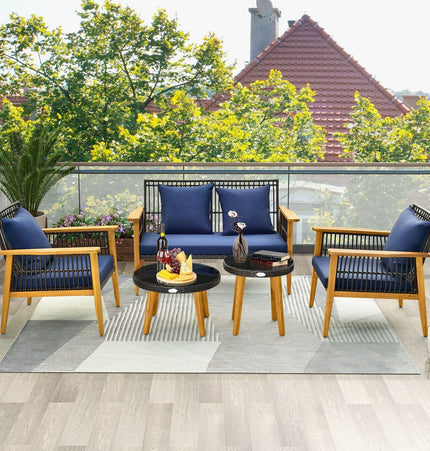 5 Piece Outdoor Conversation Set with 2 Coffee Tables for Backyard Poolside - Navy - Patio Furniture | Patioza