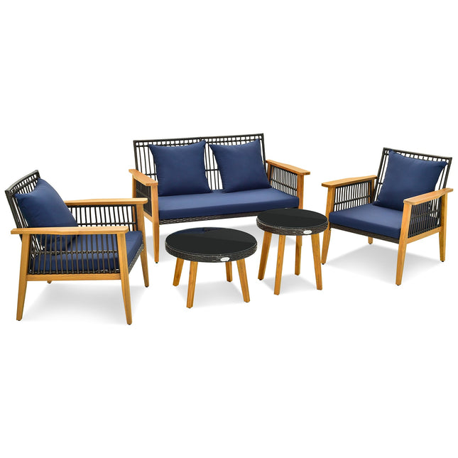 5 Piece Outdoor Conversation Set with 2 Coffee Tables for Backyard Poolside - Navy - Patio Furniture | Patioza