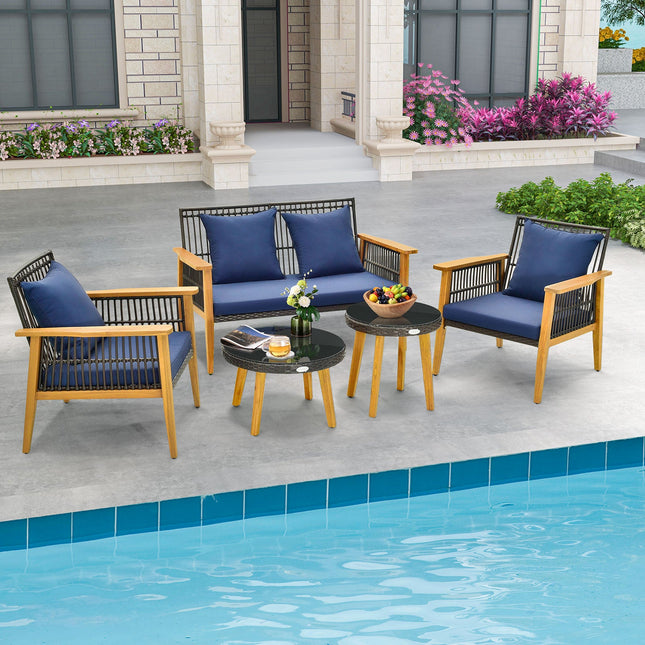 5 Piece Outdoor Conversation Set with 2 Coffee Tables for Backyard Poolside - Navy - Patio Furniture | Patioza