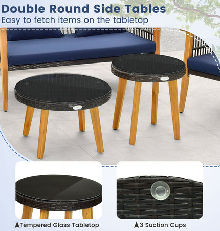 5 Piece Outdoor Conversation Set with 2 Coffee Tables for Backyard Poolside - Navy - Patio Furniture | Patioza