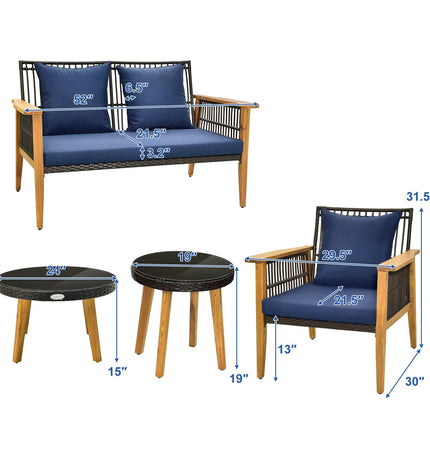 5 Piece Outdoor Conversation Set with 2 Coffee Tables for Backyard Poolside - Navy - Patio Furniture | Patioza
