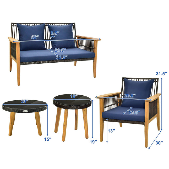 5 Piece Outdoor Conversation Set with 2 Coffee Tables for Backyard Poolside - Navy - Patio Furniture | Patioza