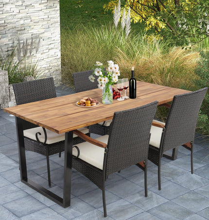 5 Pieces Patio Rattan Dining Set with Umbrella Hole for Poolside Backyard - Patio Furniture | Patioza