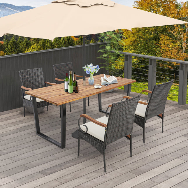 5 Pieces Patio Rattan Dining Set with Umbrella Hole for Poolside Backyard - Patio Furniture | Patioza