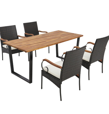 5 Pieces Patio Rattan Dining Set with Umbrella Hole for Poolside Backyard - Patio Furniture | Patioza