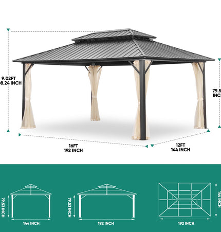 Ainfox 12*16Ft Patio Gabezo Outdoor Canopy with Mosquito with 2200lbs weight capacity of snow - Gazebos | Patioza