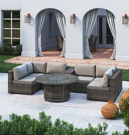 All Weather 4 Person Patio Sofa Set With Fire Pit And Side Table Rustproof - Brown