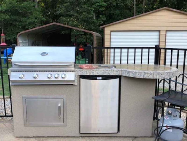 Kokomo Grill BBQ Island Maui 7'6" with 33" Round Bar, LED Lights & Built - In BBQ - Outdoor Kitchen | Patioza