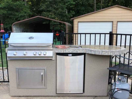 Kokomo Grill BBQ Island Maui 7'6" with 33" Round Bar, LED Lights & Built - In BBQ - Outdoor Kitchen | Patioza