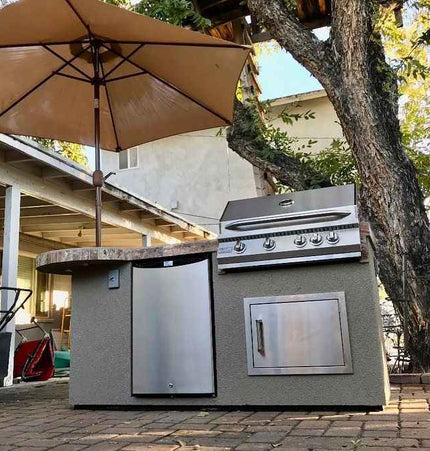 Kokomo Grill BBQ Island Maui 7'6" with 33" Round Bar, LED Lights & Built - In BBQ - Outdoor Kitchen | Patioza