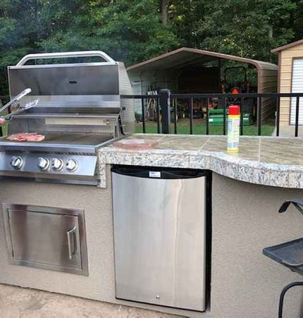 Kokomo Grill BBQ Island Maui 7'6" with 33" Round Bar, LED Lights & Built - In BBQ - Outdoor Kitchen | Patioza