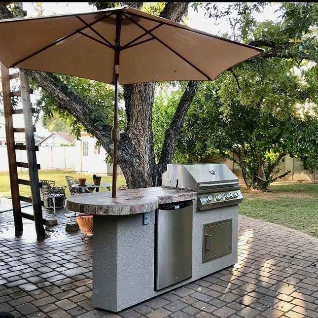 Kokomo Grill BBQ Island Maui 7'6" with 33" Round Bar, LED Lights & Built - In BBQ - Outdoor Kitchen | Patioza