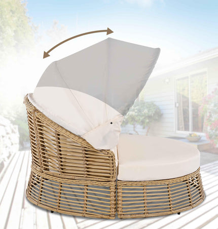 Outdoor Patio Rattan Round Daybed with Retractable Canopy, Wicker - Furniture | Patioza