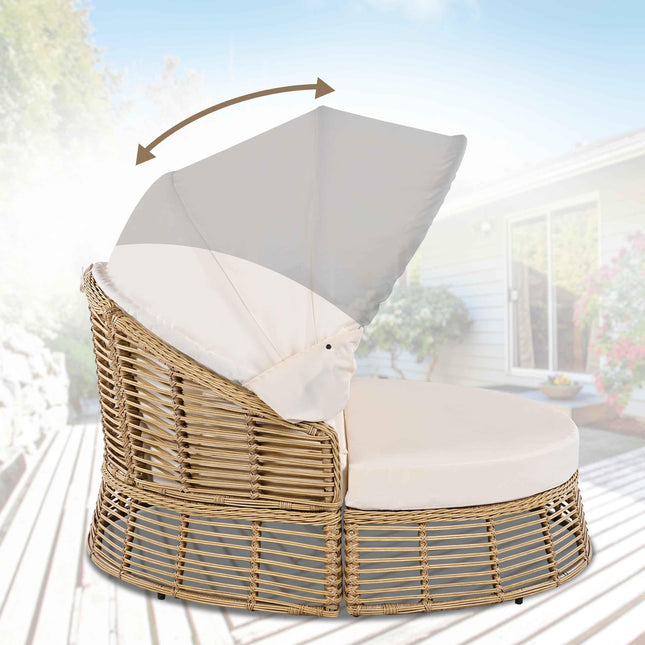Outdoor Patio Rattan Round Daybed with Retractable Canopy, Wicker - Furniture | Patioza