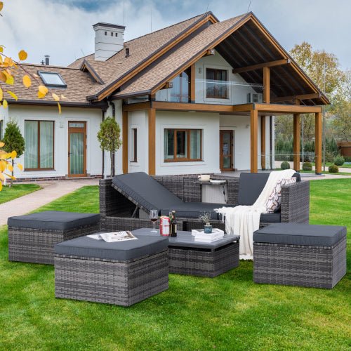Patio Furniture, Outdoor Furniture, Seasonal PE Wicker Furniture,5 Set Wicker Furniture With Plywood Coffee Table - Patio Furniture | Patioza