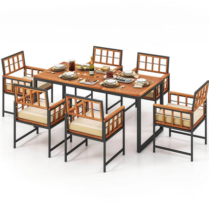 7 Piece Outdoor Patio Dining Set with Acacia Wood Table - Patio Furniture | Patioza