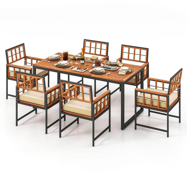 7 Piece Outdoor Patio Dining Set with Acacia Wood Table - Patio Furniture | Patioza