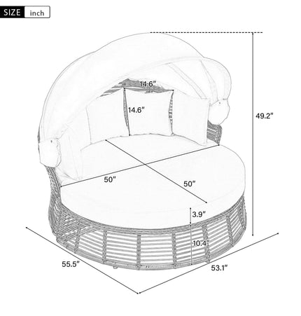 Outdoor Patio Rattan Round Daybed with Retractable Canopy, Wicker - Furniture | Patioza