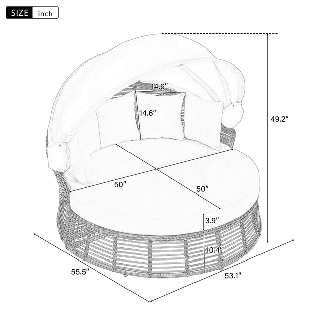 Outdoor Patio Rattan Round Daybed with Retractable Canopy, Wicker - Furniture | Patioza