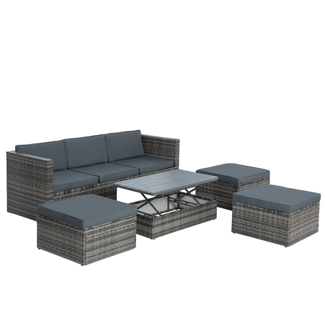 Patio Furniture, Outdoor Furniture, Seasonal PE Wicker Furniture,5 Set Wicker Furniture With Plywood Coffee Table - Patio Furniture | Patioza