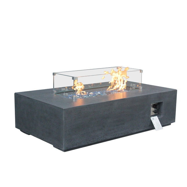 52 Inch Outdoor Concrete Propane gas rectangle Fire Pit table in Dark Gray color - Fire Pits | Patioza
