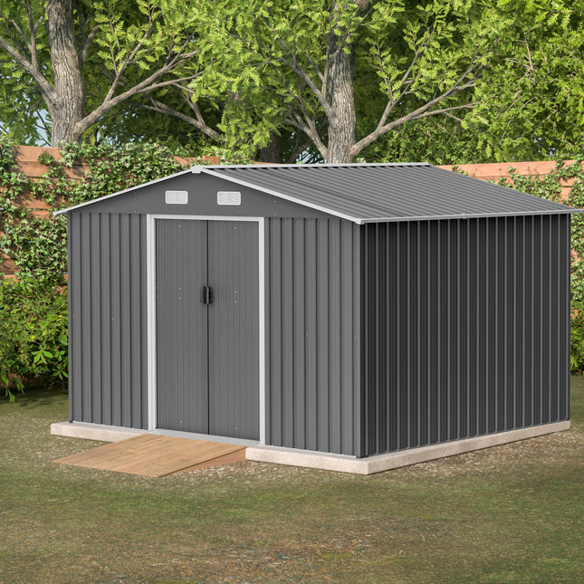 10X8 FT outdoor tool storage shed with metal foundation and lockable door, all - weather metal shed, gray - Storage Sheds | Patioza