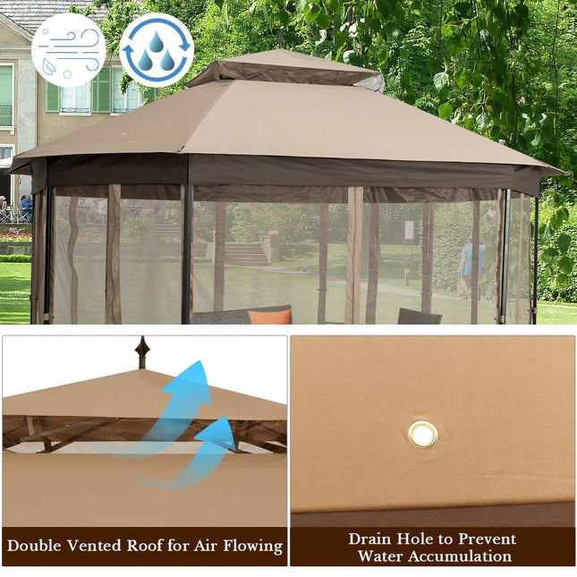 10’x 12’ Octagonal Patio Gazebo - Brown - Gazebos | Patioza