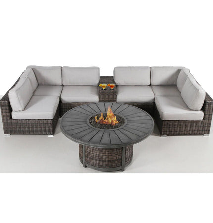 All Weather 4 Person Patio Sofa Set With Fire Pit And Side Table Rustproof - Brown