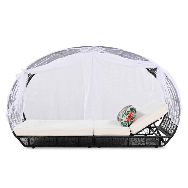 90.55" Outdoor Patio Daybed with Curtain, Sunbed with Cushion and - Furniture | Patioza