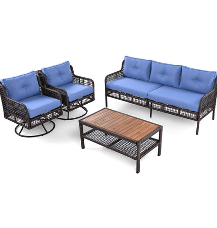 GO 4 Pieces Patio Furniture Set with Swivel Chairs Outdoor Wicker Sofas - Patio Furniture | Patioza