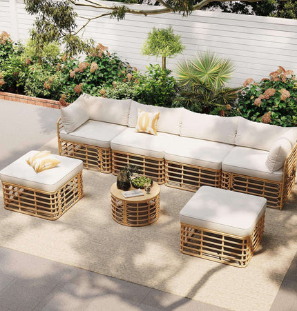 Alora 7-Piece Outdoor All-Weather Rattan Patio Sofa Set With Cushions (SAK47230) - Outdoor Furniture Sets | Patioza