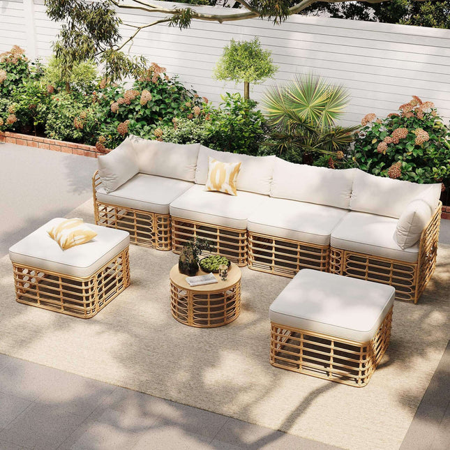 Alora 7-Piece Outdoor All-Weather Rattan Patio Sofa Set With Cushions (SAK47230) - Outdoor Furniture Sets | Patioza