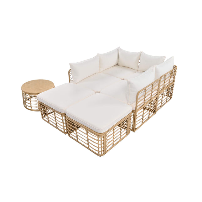 Alora 7-Piece Outdoor All-Weather Rattan Patio Sofa Set With Cushions (SAK47230) - Outdoor Furniture Sets | Patioza