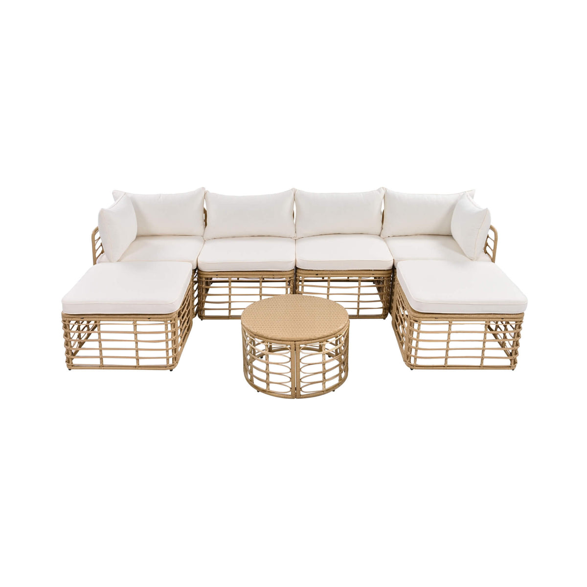 Alora 7-Piece Outdoor All-Weather Rattan Patio Sofa Set With Cushions (SAK47230) - Outdoor Furniture Sets | Patioza