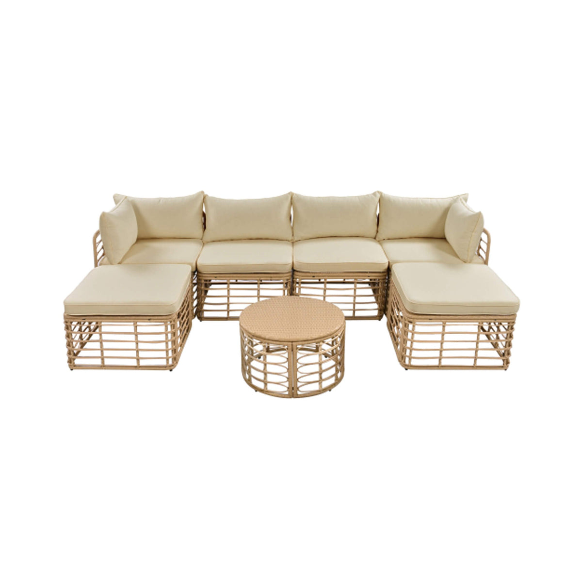 Alora 7-Piece Outdoor All-Weather Rattan Patio Sofa Set With Cushions (SAK47230) - Outdoor Furniture Sets | Patioza