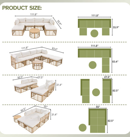 Alora 7-Piece Outdoor All-Weather Rattan Patio Sofa Set With Cushions (SAK47230) - Outdoor Furniture Sets | Patioza