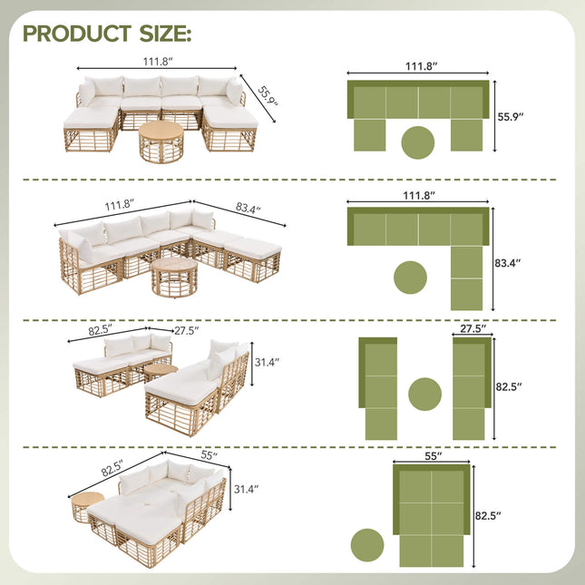 Alora 7-Piece Outdoor All-Weather Rattan Patio Sofa Set With Cushions (SAK47230) - Outdoor Furniture Sets | Patioza