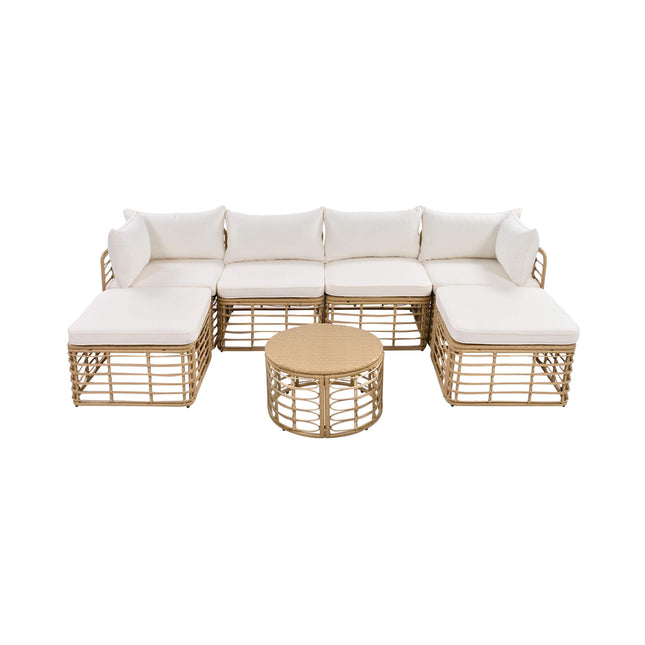 Alora 7-Piece Outdoor All-Weather Rattan Patio Sofa Set With Cushions (SAK47230) - Outdoor Furniture Sets | Patioza