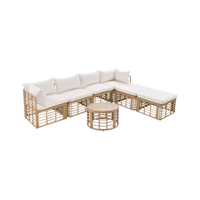 Alora 7-Piece Outdoor All-Weather Rattan Patio Sofa Set With Cushions (SAK47230) - Outdoor Furniture Sets | Patioza
