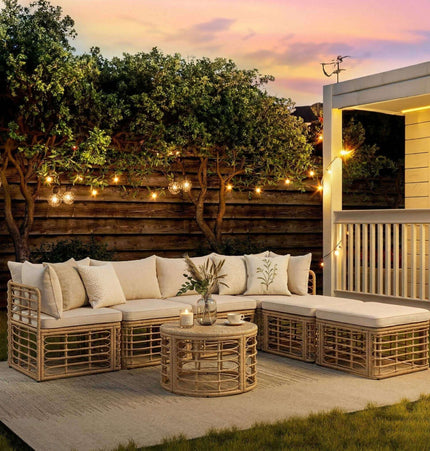 Alora 7-Piece Outdoor All-Weather Rattan Patio Sofa Set With Cushions (SAK47230) - Outdoor Furniture Sets | Patioza