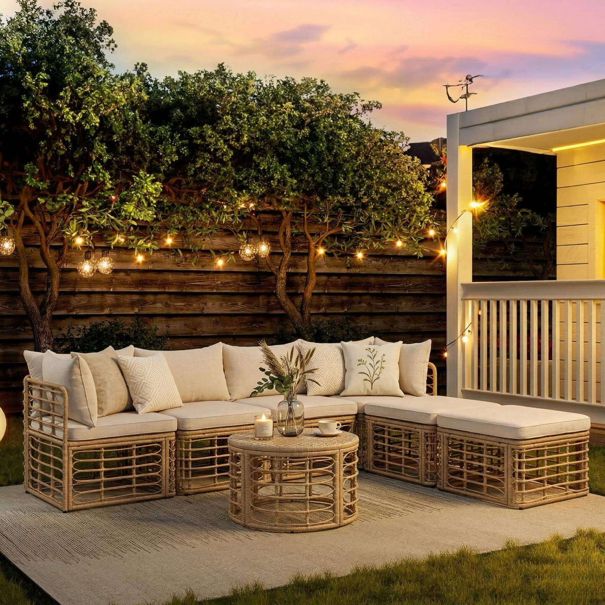 Alora 7-Piece Outdoor All-Weather Rattan Patio Sofa Set With Cushions (SAK47230) - Outdoor Furniture Sets | Patioza