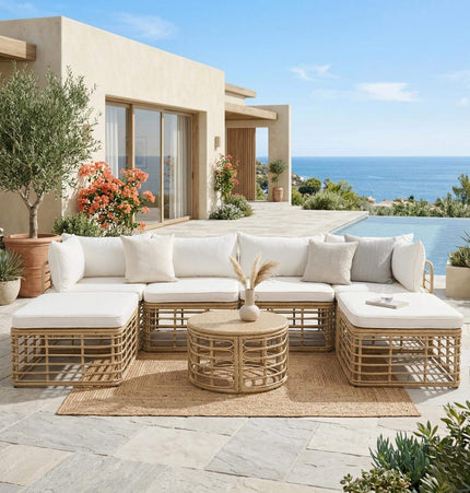 Alora 7-Piece Outdoor All-Weather Rattan Patio Sofa Set With Cushions (SAK47230) - Outdoor Furniture Sets | Patioza