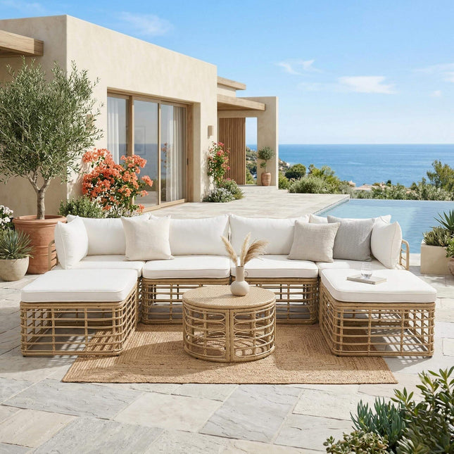 Alora 7-Piece Outdoor All-Weather Rattan Patio Sofa Set With Cushions (SAK47230) - Outdoor Furniture Sets | Patioza