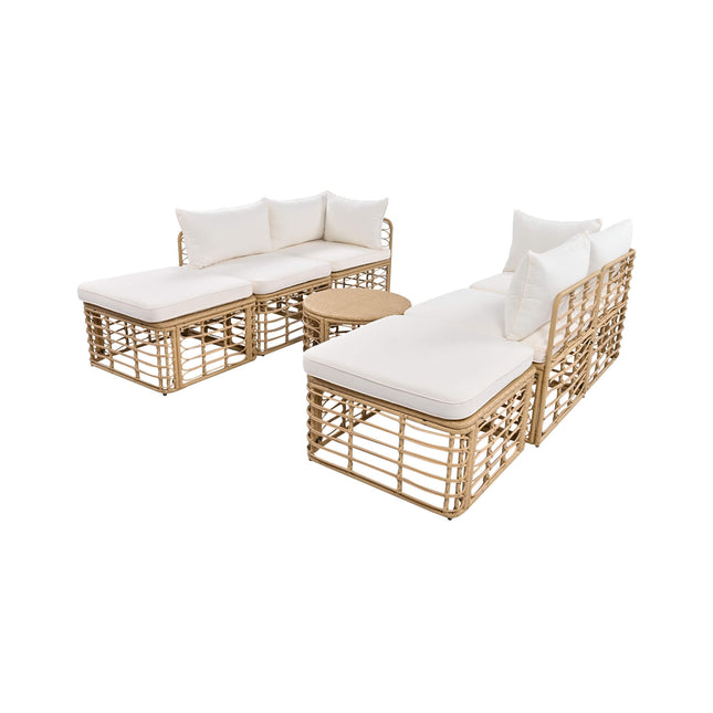 Alora 7-Piece Outdoor All-Weather Rattan Patio Sofa Set With Cushions (SAK47230) - Outdoor Furniture Sets | Patioza